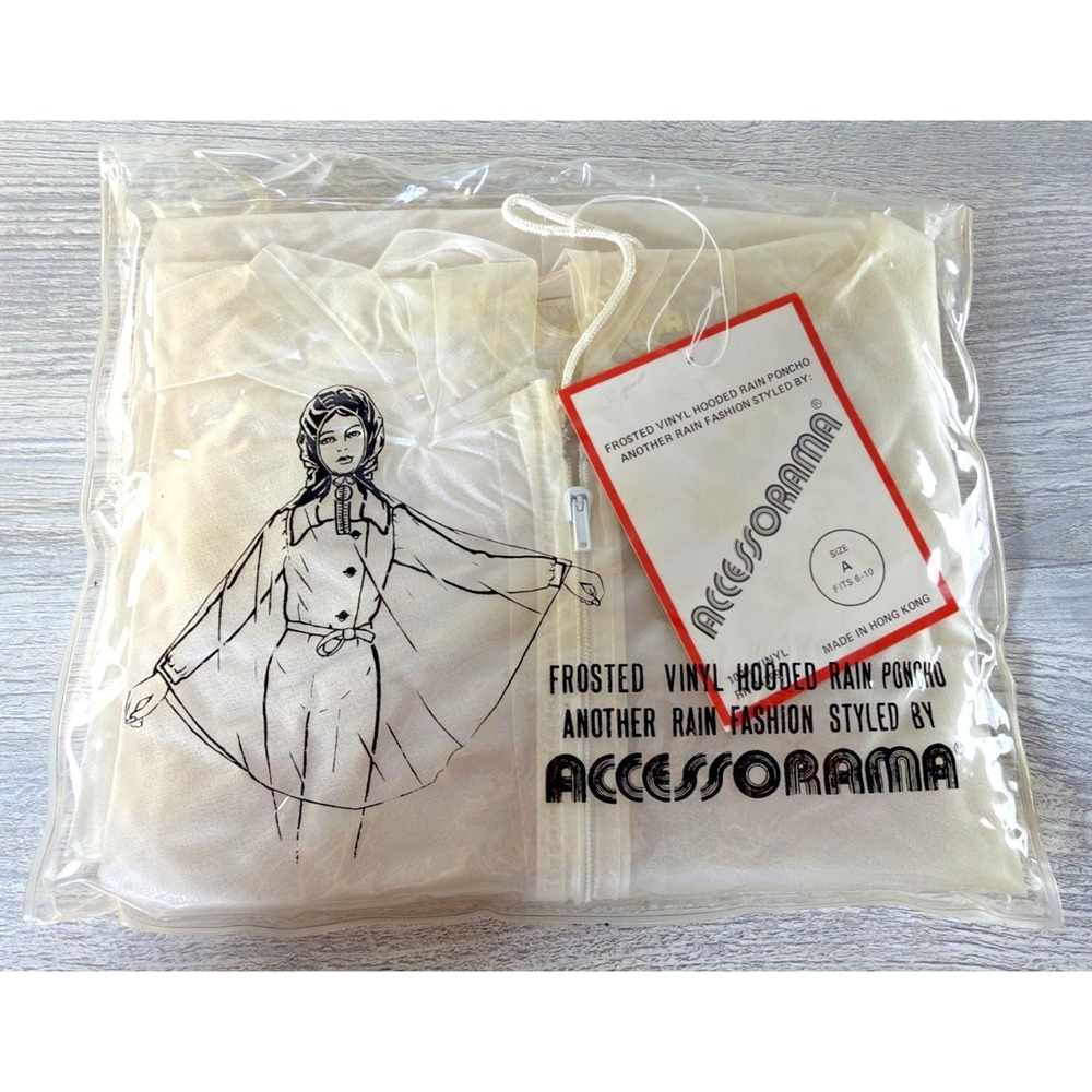 Vtg Accessorama Frosted Vinyl Hooded Rain Poncho Fashion Size 6-10 Hong Kong NOS